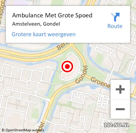 Locatie op kaart van de 112 melding: Ambulance Met Grote Spoed Naar Amstelveen, Gondel op 18 september 2022 13:23