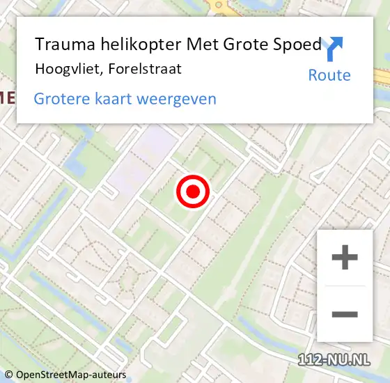 Locatie op kaart van de 112 melding: Trauma helikopter Met Grote Spoed Naar Hoogvliet, Forelstraat op 18 september 2022 13:40