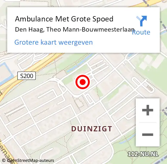 Locatie op kaart van de 112 melding: Ambulance Met Grote Spoed Naar Den Haag, Theo Mann-Bouwmeesterlaan op 18 september 2022 13:52