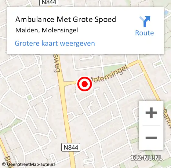 Locatie op kaart van de 112 melding: Ambulance Met Grote Spoed Naar Malden, Molensingel op 18 september 2022 14:04