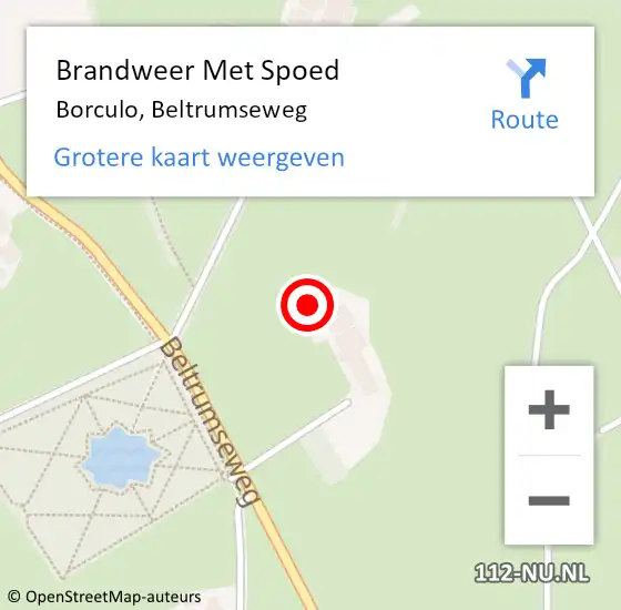 Locatie op kaart van de 112 melding: Brandweer Met Spoed Naar Borculo, Beltrumseweg op 18 september 2022 14:05