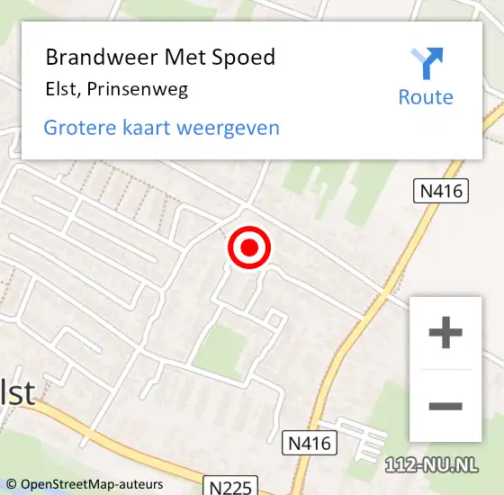 Locatie op kaart van de 112 melding: Brandweer Met Spoed Naar Elst, Prinsenweg op 18 september 2022 14:06