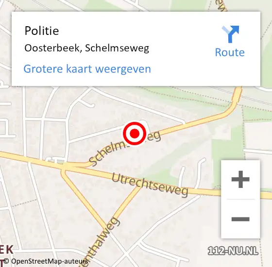 Locatie op kaart van de 112 melding: Politie Oosterbeek, Schelmseweg op 18 september 2022 14:17