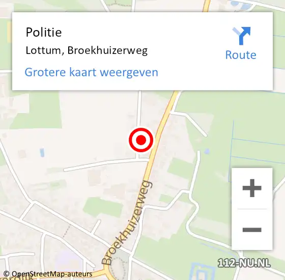 Locatie op kaart van de 112 melding: Politie Lottum, Broekhuizerweg op 18 september 2022 14:28