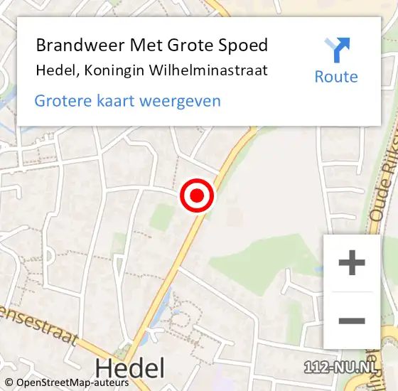 Locatie op kaart van de 112 melding: Brandweer Met Grote Spoed Naar Hedel, Koningin Wilhelminastraat op 18 september 2022 14:49