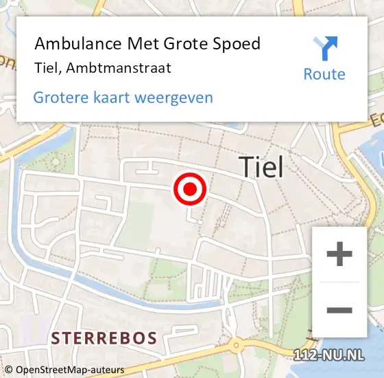 Locatie op kaart van de 112 melding: Ambulance Met Grote Spoed Naar Tiel, Ambtmanstraat op 18 september 2022 15:07