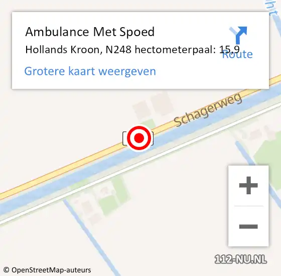 Locatie op kaart van de 112 melding: Ambulance Met Spoed Naar Hollands Kroon, N248 hectometerpaal: 15,9 op 18 september 2022 15:14