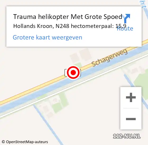 Locatie op kaart van de 112 melding: Trauma helikopter Met Grote Spoed Naar Hollands Kroon, N248 hectometerpaal: 15,9 op 18 september 2022 15:17