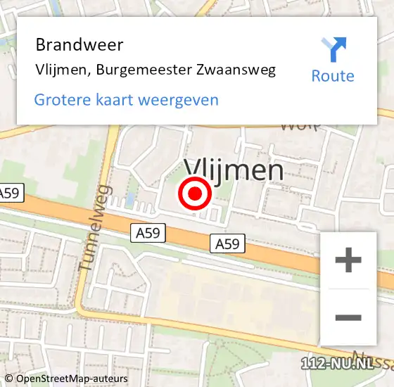 Locatie op kaart van de 112 melding: Brandweer Vlijmen, Burgemeester Zwaansweg op 18 september 2022 15:17