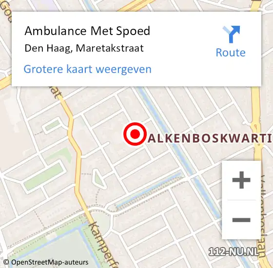 Locatie op kaart van de 112 melding: Ambulance Met Spoed Naar Den Haag, Maretakstraat op 18 september 2022 15:17