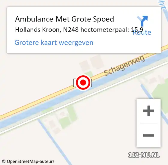 Locatie op kaart van de 112 melding: Ambulance Met Grote Spoed Naar Hollands Kroon, N248 hectometerpaal: 15,9 op 18 september 2022 15:19