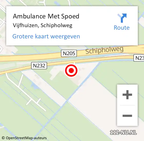 Locatie op kaart van de 112 melding: Ambulance Met Spoed Naar Vijfhuizen, Schipholweg op 18 september 2022 15:31