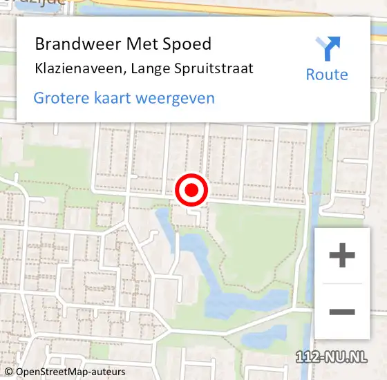 Locatie op kaart van de 112 melding: Brandweer Met Spoed Naar Klazienaveen, Lange Spruitstraat op 18 september 2022 15:35