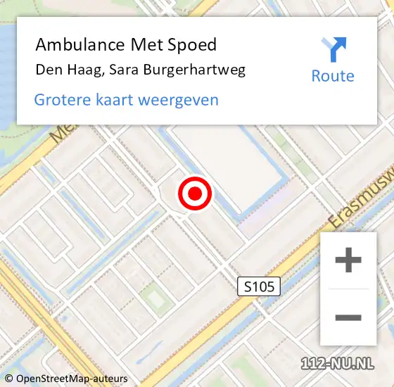 Locatie op kaart van de 112 melding: Ambulance Met Spoed Naar Den Haag, Sara Burgerhartweg op 18 september 2022 15:37