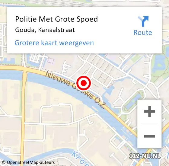 Locatie op kaart van de 112 melding: Politie Met Grote Spoed Naar Gouda, Kanaalstraat op 18 september 2022 16:16