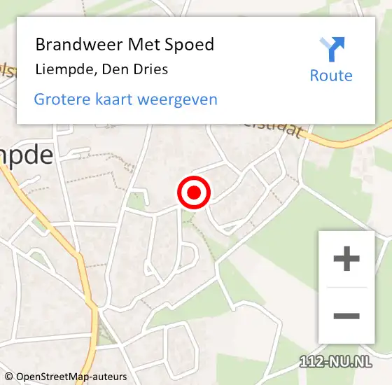 Locatie op kaart van de 112 melding: Brandweer Met Spoed Naar Liempde, Den Dries op 18 september 2022 16:30