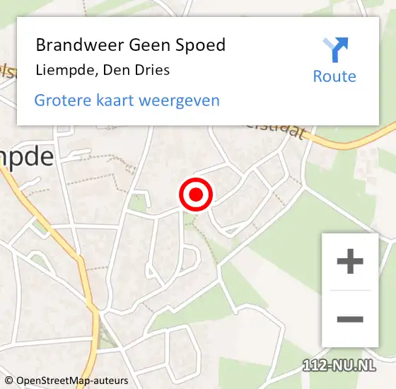 Locatie op kaart van de 112 melding: Brandweer Geen Spoed Naar Liempde, Den Dries op 18 september 2022 16:32