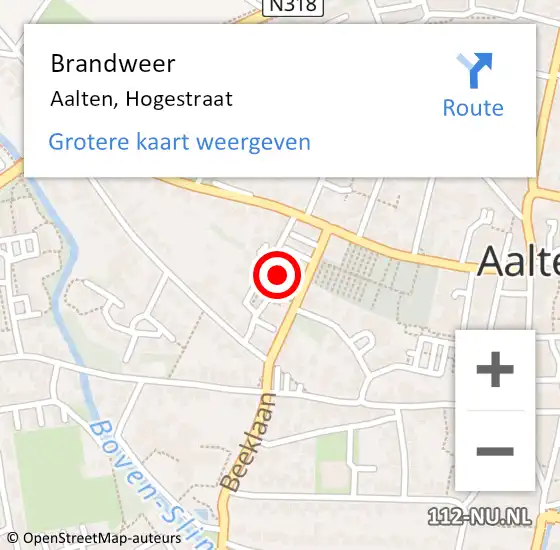 Locatie op kaart van de 112 melding: Brandweer Aalten, Hogestraat op 18 september 2022 16:39