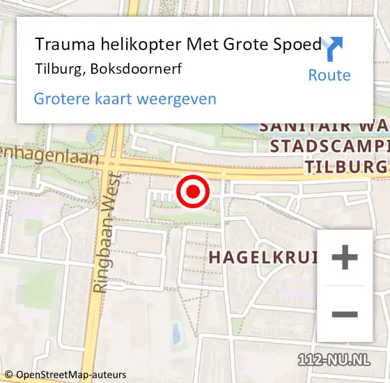 Locatie op kaart van de 112 melding: Trauma helikopter Met Grote Spoed Naar Tilburg, Boksdoornerf op 18 september 2022 16:43