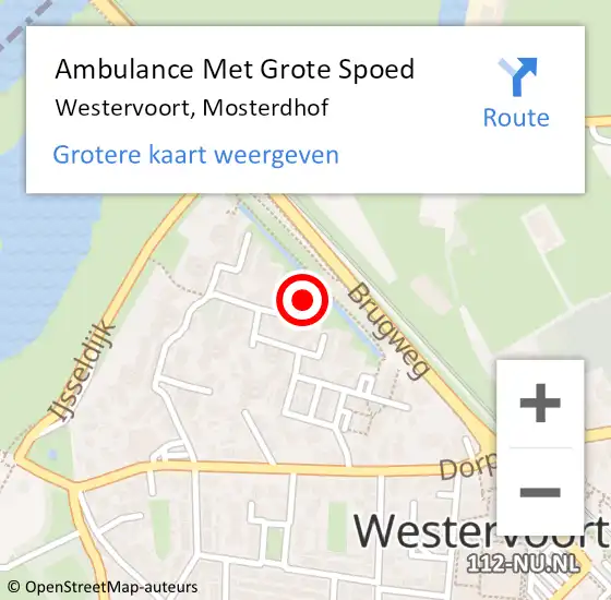 Locatie op kaart van de 112 melding: Ambulance Met Grote Spoed Naar Westervoort, Mosterdhof op 18 september 2022 16:53