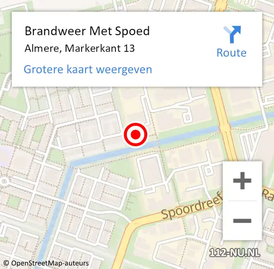 Locatie op kaart van de 112 melding: Brandweer Met Spoed Naar Almere, Markerkant 13 op 18 september 2022 16:59