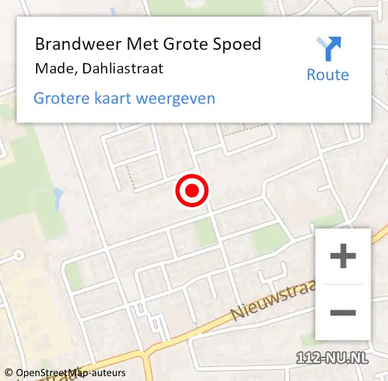 Locatie op kaart van de 112 melding: Brandweer Met Grote Spoed Naar Made, Dahliastraat op 18 september 2022 17:12