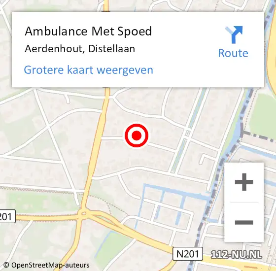 Locatie op kaart van de 112 melding: Ambulance Met Spoed Naar Aerdenhout, Distellaan op 18 september 2022 17:36