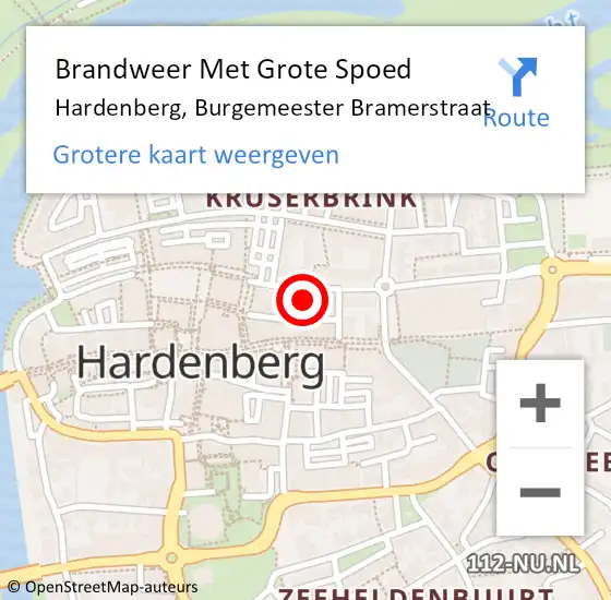 Locatie op kaart van de 112 melding: Brandweer Met Grote Spoed Naar Hardenberg, Burgemeester Bramerstraat op 18 september 2022 17:44