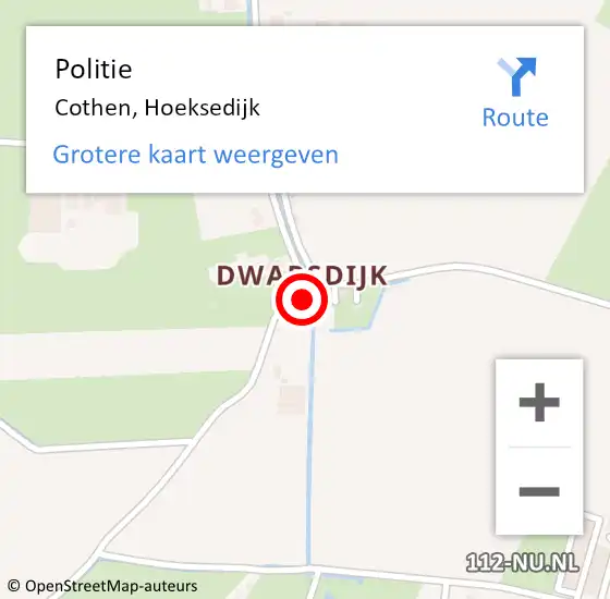 Locatie op kaart van de 112 melding: Politie Cothen, Hoeksedijk op 18 september 2022 18:00