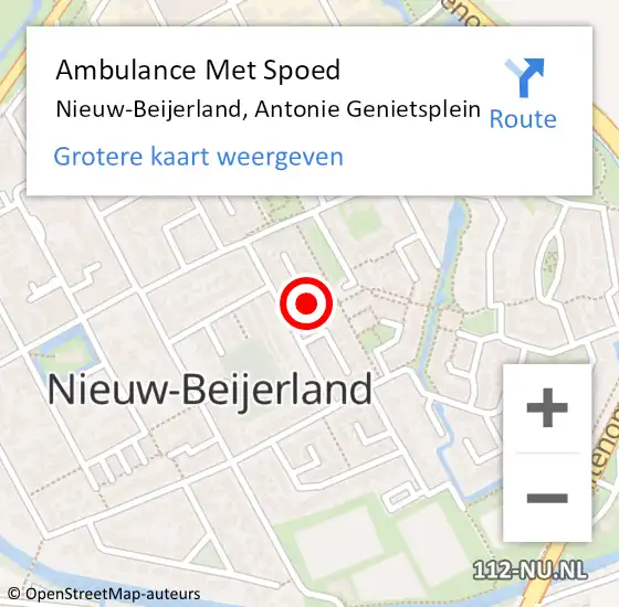 Locatie op kaart van de 112 melding: Ambulance Met Spoed Naar Nieuw-Beijerland, Antonie Genietsplein op 18 september 2022 18:06