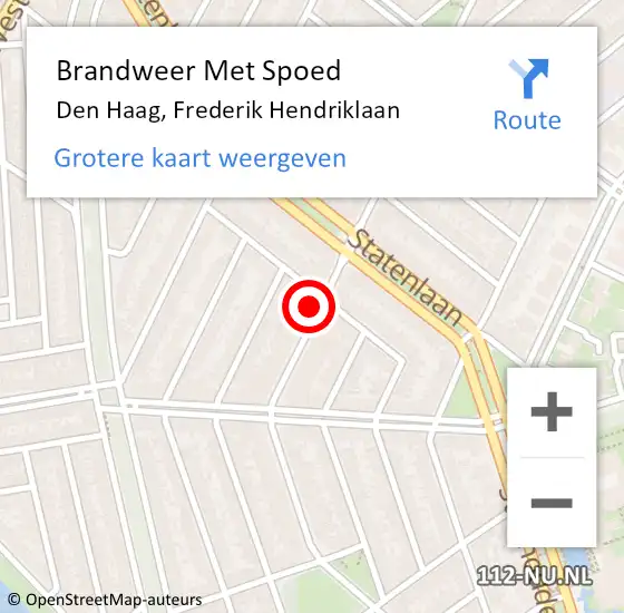 Locatie op kaart van de 112 melding: Brandweer Met Spoed Naar Den Haag, Frederik Hendriklaan op 18 september 2022 18:17
