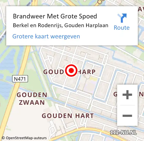 Locatie op kaart van de 112 melding: Brandweer Met Grote Spoed Naar Berkel en Rodenrijs, Gouden Harplaan op 18 september 2022 18:22