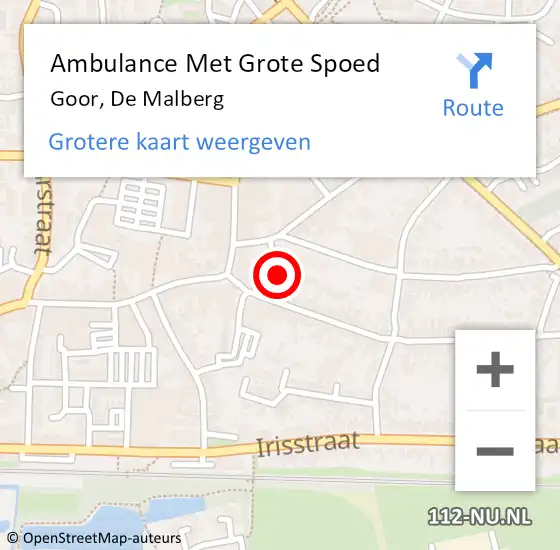 Locatie op kaart van de 112 melding: Ambulance Met Grote Spoed Naar Goor, De Malberg op 18 september 2022 18:42