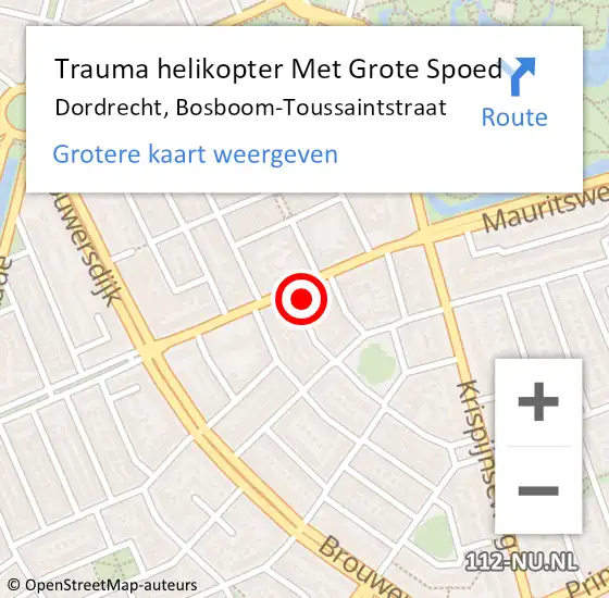 Locatie op kaart van de 112 melding: Trauma helikopter Met Grote Spoed Naar Dordrecht, Bosboom-Toussaintstraat op 18 september 2022 19:05