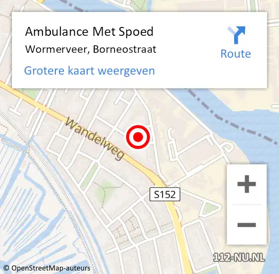 Locatie op kaart van de 112 melding: Ambulance Met Spoed Naar Wormerveer, Borneostraat op 18 september 2022 19:19