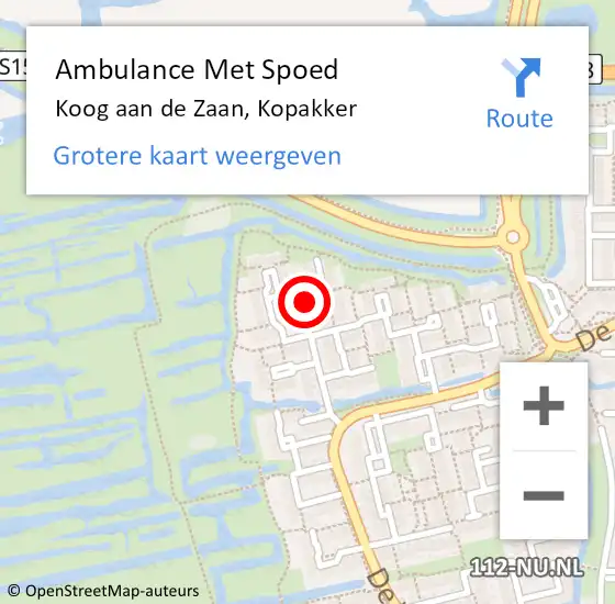 Locatie op kaart van de 112 melding: Ambulance Met Spoed Naar Koog aan de Zaan, Kopakker op 18 september 2022 19:29