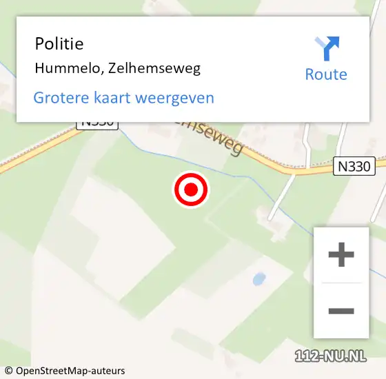 Locatie op kaart van de 112 melding: Politie Hummelo, Zelhemseweg op 18 september 2022 19:49