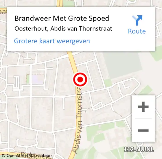 Locatie op kaart van de 112 melding: Brandweer Met Grote Spoed Naar Oosterhout, Abdis van Thornstraat op 18 september 2022 20:35