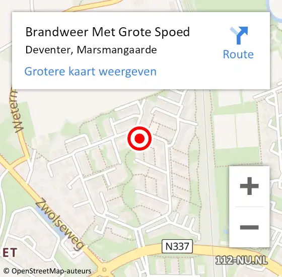 Locatie op kaart van de 112 melding: Brandweer Met Grote Spoed Naar Deventer, Marsmangaarde op 18 september 2022 21:11