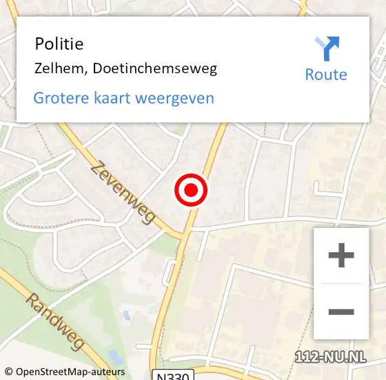 Locatie op kaart van de 112 melding: Politie Zelhem, Doetinchemseweg op 18 september 2022 21:12