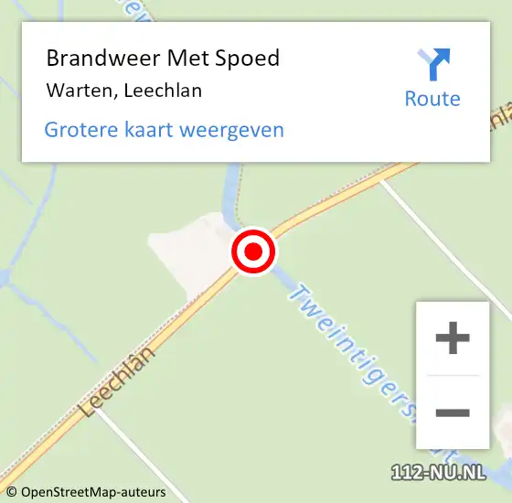 Locatie op kaart van de 112 melding: Brandweer Met Spoed Naar Warten, Leechlan op 29 juli 2014 17:26