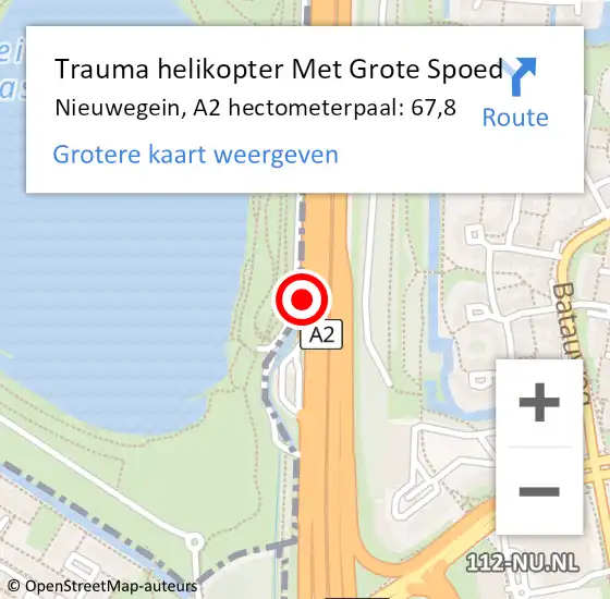 Locatie op kaart van de 112 melding: Trauma helikopter Met Grote Spoed Naar Nieuwegein, A2 hectometerpaal: 67,8 op 18 september 2022 22:03
