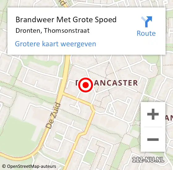 Locatie op kaart van de 112 melding: Brandweer Met Grote Spoed Naar Dronten, Thomsonstraat op 18 september 2022 22:12