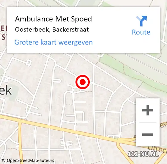 Locatie op kaart van de 112 melding: Ambulance Met Spoed Naar Oosterbeek, Backerstraat op 18 september 2022 22:15