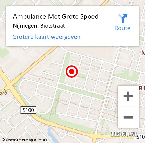 Locatie op kaart van de 112 melding: Ambulance Met Grote Spoed Naar Nijmegen, Biotstraat op 18 september 2022 22:20