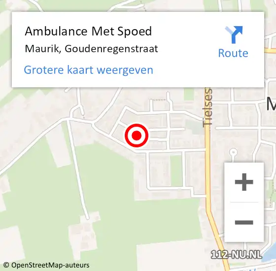 Locatie op kaart van de 112 melding: Ambulance Met Spoed Naar Maurik, Goudenregenstraat op 18 september 2022 22:25