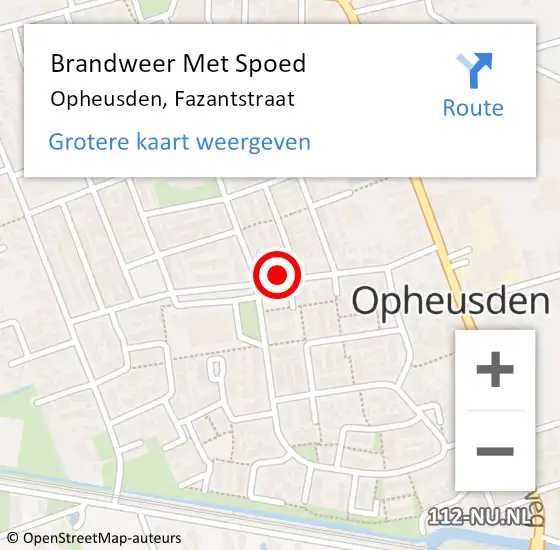 Locatie op kaart van de 112 melding: Brandweer Met Spoed Naar Opheusden, Fazantstraat op 18 september 2022 22:48