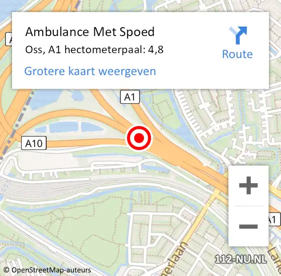 Locatie op kaart van de 112 melding: Ambulance Met Spoed Naar Oss, A1 hectometerpaal: 4,8 op 18 september 2022 23:21