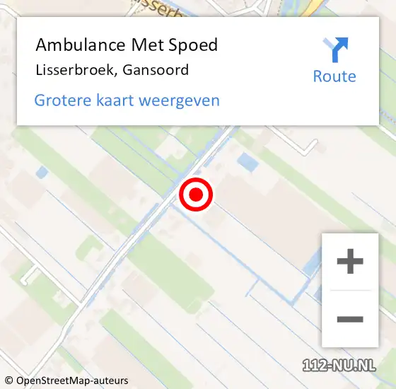 Locatie op kaart van de 112 melding: Ambulance Met Spoed Naar Lisserbroek, Gansoord op 18 september 2022 23:33