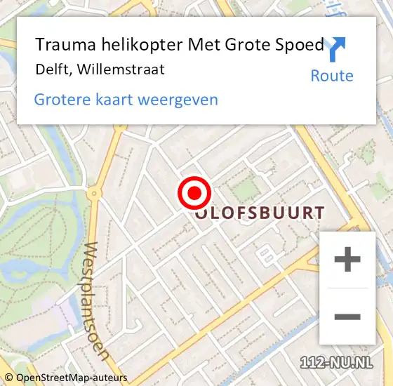 Locatie op kaart van de 112 melding: Trauma helikopter Met Grote Spoed Naar Delft, Willemstraat op 19 september 2022 00:13